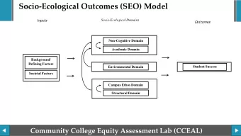 Socio-Ecological Outcomes (SEO) Model  Socio-Ecological Domains  Inputs  Outcomes  Non-Cognitive