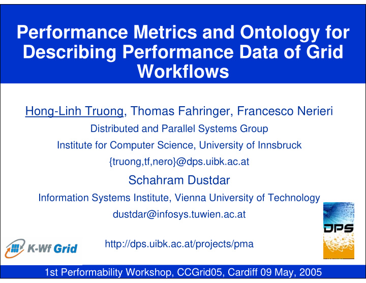 performance metrics and ontology for describing