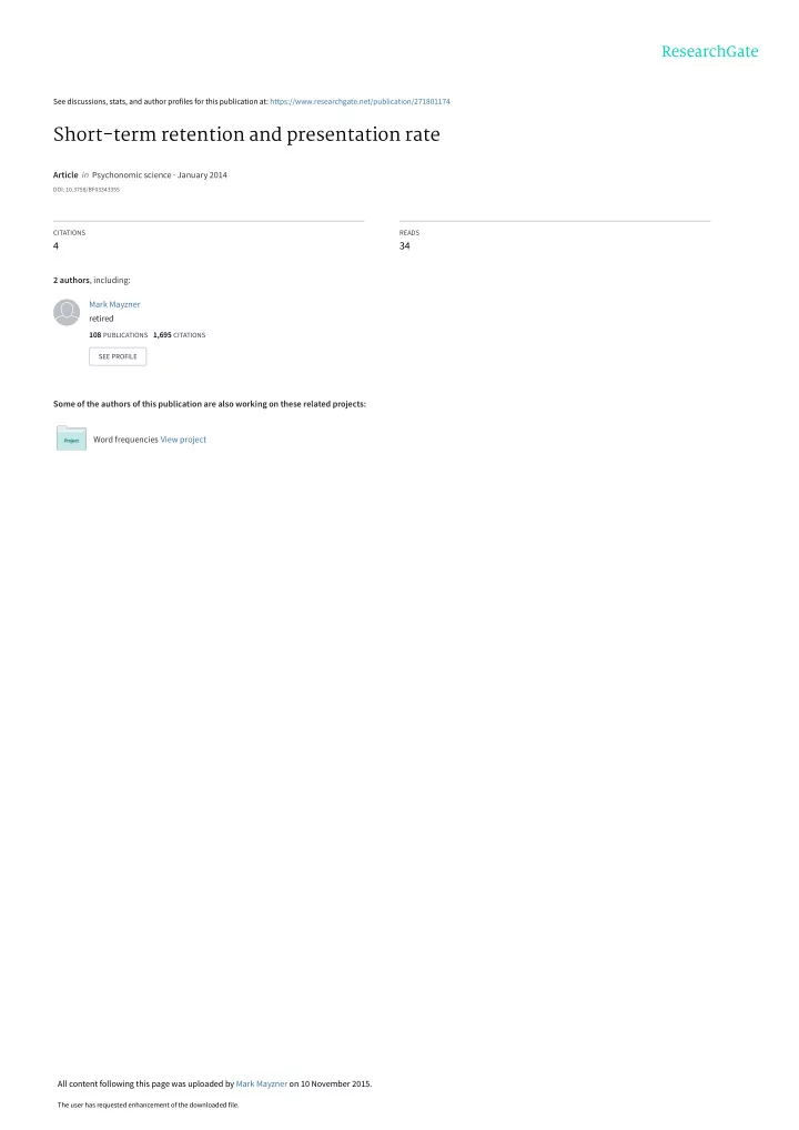 short term retention and presentation rate