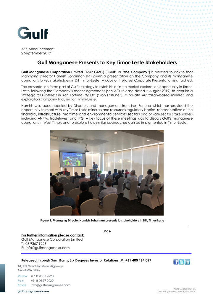 gulf manganese presents to key timor leste stakeholders
