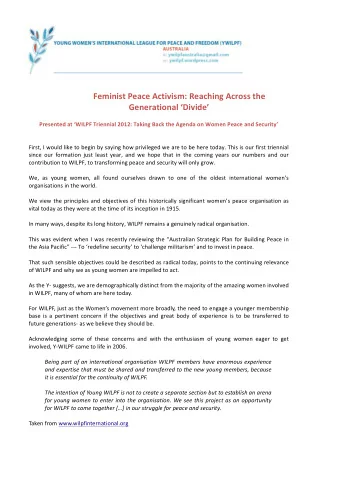 Feminist  Peace  Activism:  Reaching  Across  the    Generational