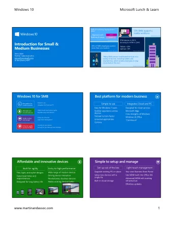Windows 10  Microsoft Lunch &amp; Learn  55% SMBs support a  mobile workforce  Alignment with  MB