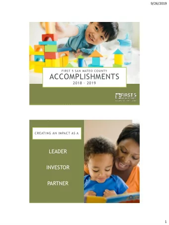 ACCOMPLISHMENTS 2018  2019  CREATING AN IMPACT AS A  LEADER  INVESTOR  PARTNER  2  1  9/26/2019