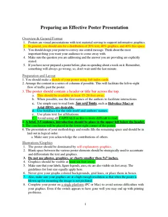 Preparing an Effective Poster Presentation  Overview &amp; General Format 1. Posters are visual
