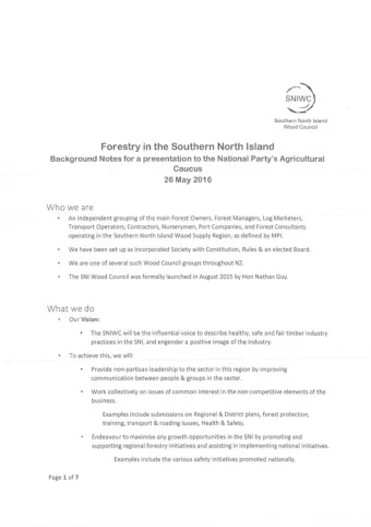 Forestry in the Southern North I sland  Background Notes for a presentation to the National Party's