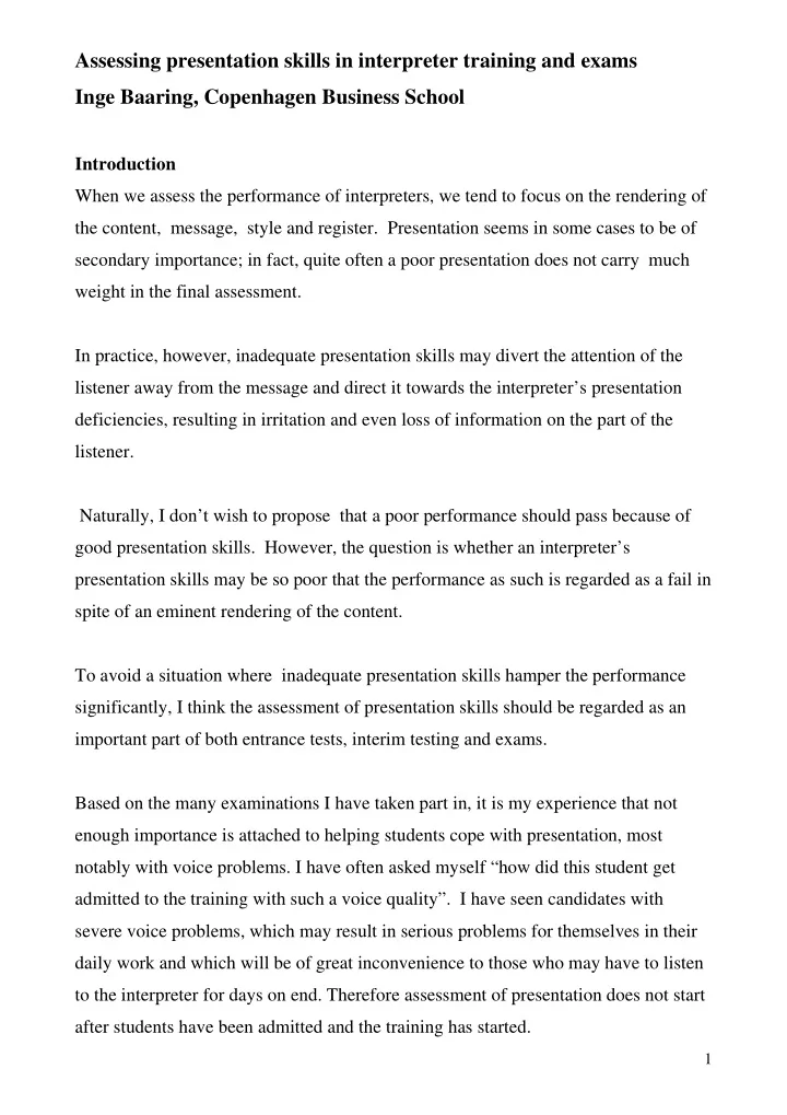 assessing presentation skills in interpreter training and