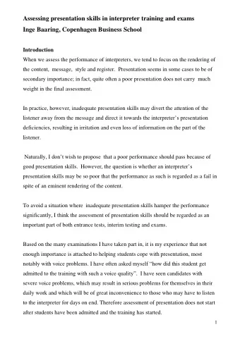 Assessing presentation skills in interpreter training and exams  Inge Baaring, Copenhagen Business