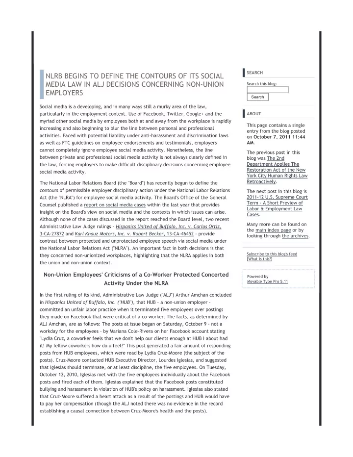 nlrb begins to define the contours of its social media
