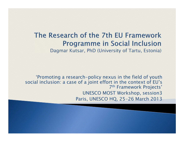 promoting a research policy nexus in the field of youth