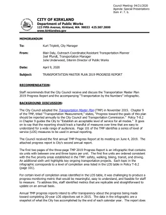 CITY OF KIRKLAND Department of Public Works  123 Fifth Avenue, Kirkland, WA  98033  425.587.3800