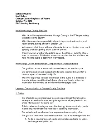 Detailed Outline  Neal Kelley  Orange County Registrar of Voters  October 14, 2010  EAC Hearing