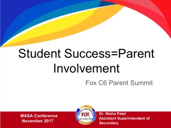 Student Success=Parent  Involvement  Fox C6 Parent Summit  Dr. Nisha Patel  MASA Conference