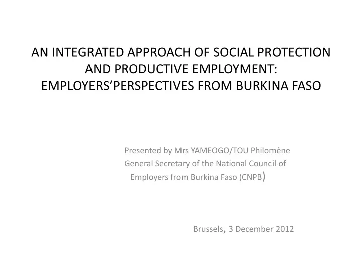 an integrated approach of social protection and