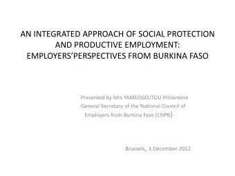 AN INTEGRATED APPROACH OF SOCIAL PROTECTION  AND PRODUCTIVE EMPLOYMENT: EMPLOYERSPERSPECTIVES