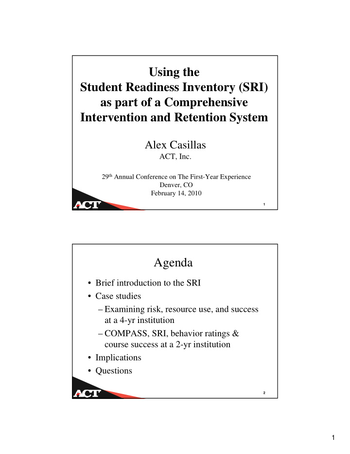 using the student readiness inventory sri as part of a