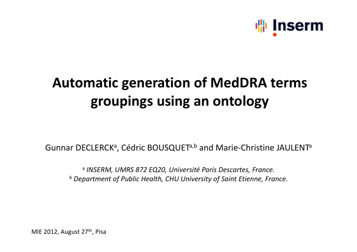 automatic generation of meddra terms groupings using an