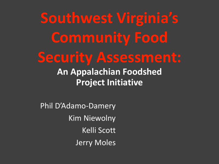 southwest virginia s community food security assessment