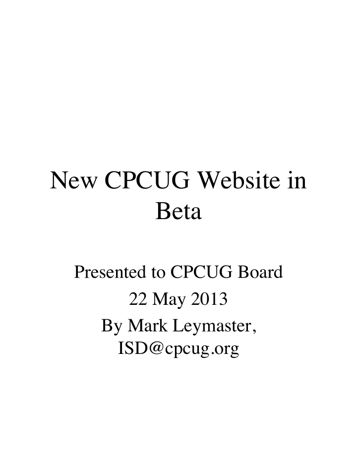 new cpcug website in beta