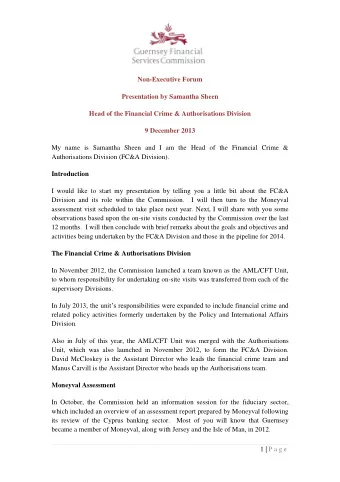 Non-Executive Forum  Presentation by Samantha Sheen  Head of the Financial Crime &amp;