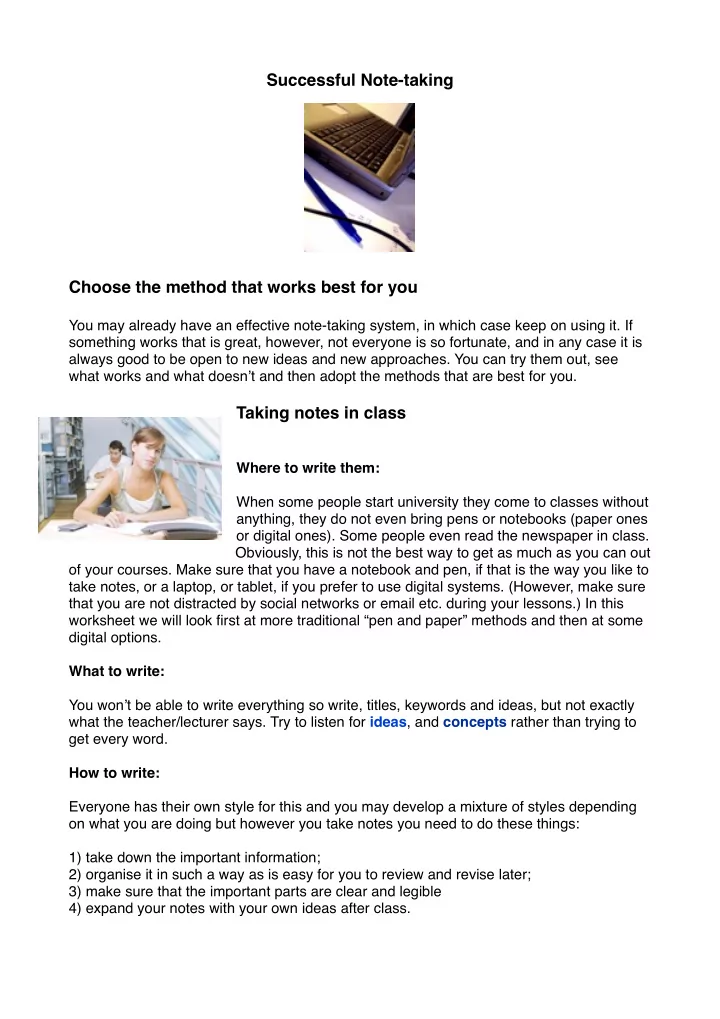 successful note taking choose the method that works best