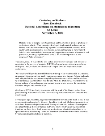 Centering on Students  Scott Evenbeck  National Conference on Students in Transition  St. Louis