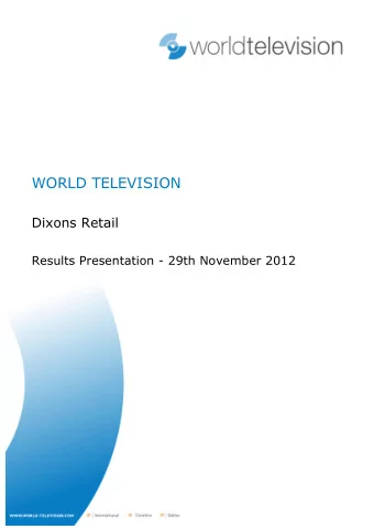 Page 2  Dixons Retail - Results Presentation 29th November 2012  Presentation  Sebastian James,