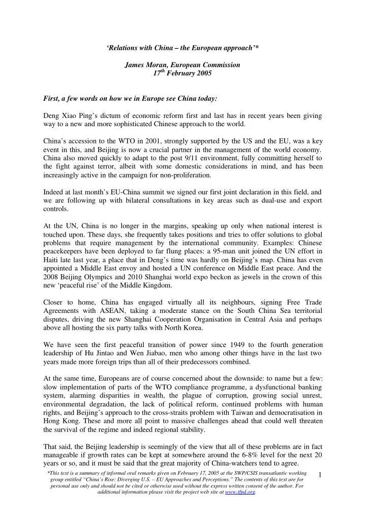 relations with china the european approach james moran