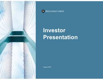 Investor  Presentation  August 2020  Disclaimers  Forward Looking Information  This presentation
