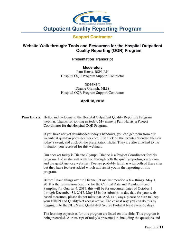outpatient quality reporting program