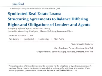 Syndicated Real Estate Loans:  Structuring Agreements to Balance Differing  Rights and Obligations
