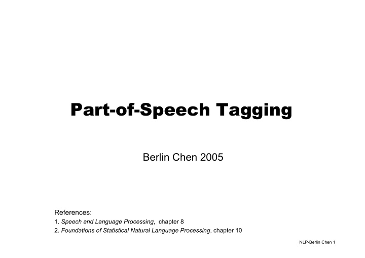 part of speech tagging part of speech tagging