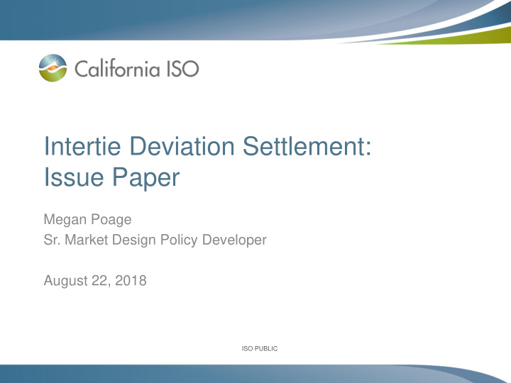intertie deviation settlement issue paper