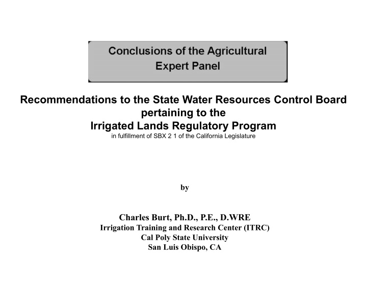 recommendations to the state water resources control