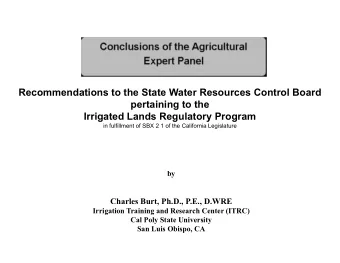 Recommendations to the State Water Resources Control Board  pertaining to the  Irrigated Lands