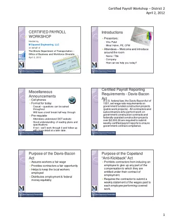 CERTIFIED PAYROLL  CERTIFIED PAYROLL  Introductions  Introductions  WORKSHOP  WORKSHOP