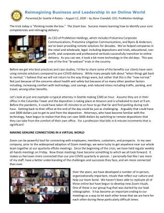 Reimagining Business and Leadership in an Online World  Presented for Seattle 4 Rotary  August