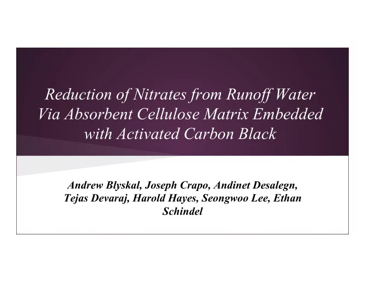 reduction of nitrates from runoff water via absorbent