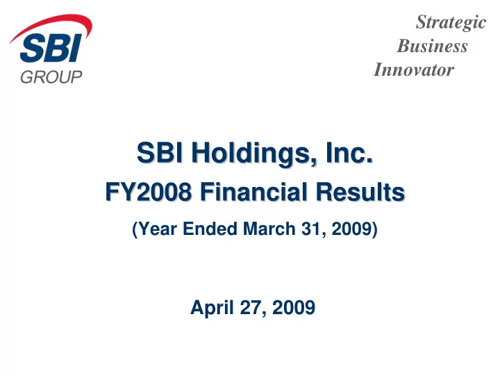 sbi holdings inc sbi holdings inc
