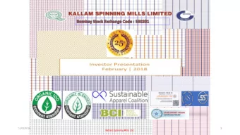 1  Kallam Spinning Mills Ltd.  We are delighted to announce that we are in the  process of change