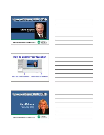 Glenn English  NRECA  CEO  WEB CONFERENCE SERIES SEPTEMBER  2, 2010  1  2  Mary McLaury  NRECA Vice