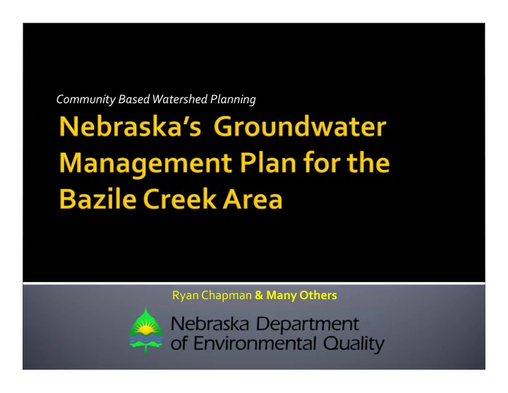 community based watershed planning ryan chapman amp many