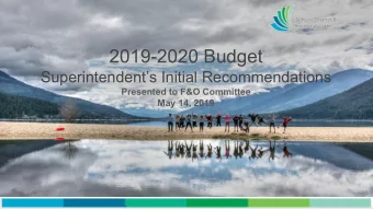 2019-2020 Budget  Superintendents Initial Recommendations  Presented to F&amp;O Committee  May