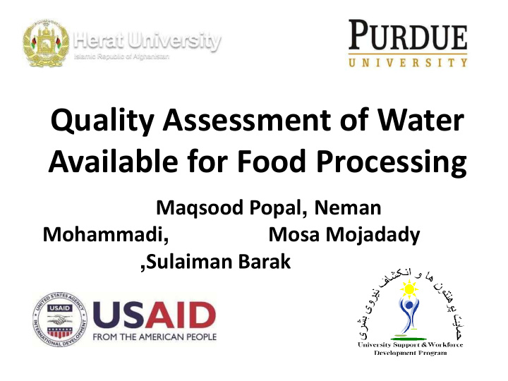 quality assessment of water available for food processing