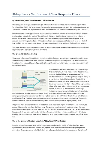Abbey Lane  Verification of Slow Response Flows  By Simon Lewis, Clear Environmental Consultants