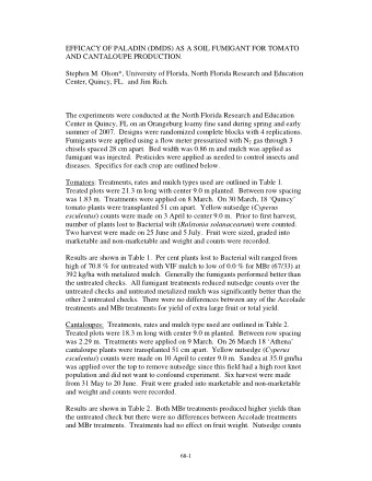 EFFICACY OF PALADIN (DMDS) AS A SOIL FUMIGANT FOR TOMATO  AND CANTALOUPE PRODUCTION.  Stephen M.