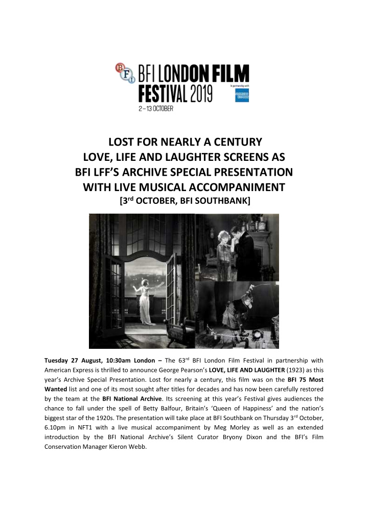 lost for nearly a century love life and laughter screens