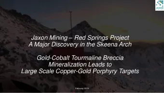 Jaxon Mining  Red Springs Project  A Major Discovery in the Skeena Arch  Gold-Cobalt Tourmaline