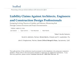 Liability Claims Against Architects, Engineers  and Construction Design Professionals  Navigating