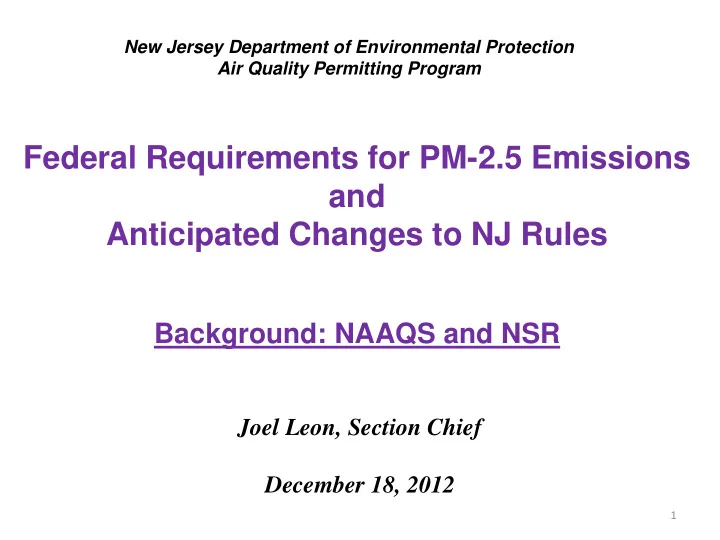 federal requirements for pm 2 5 emissions and anticipated