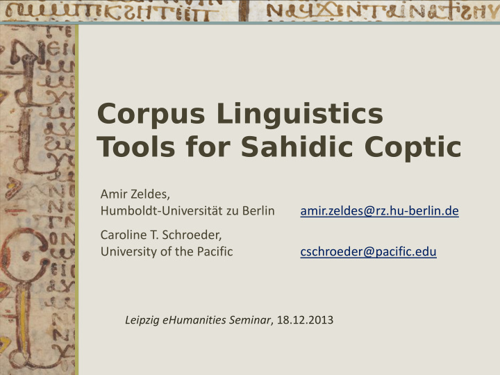 corpus linguistics tools for sahidic coptic